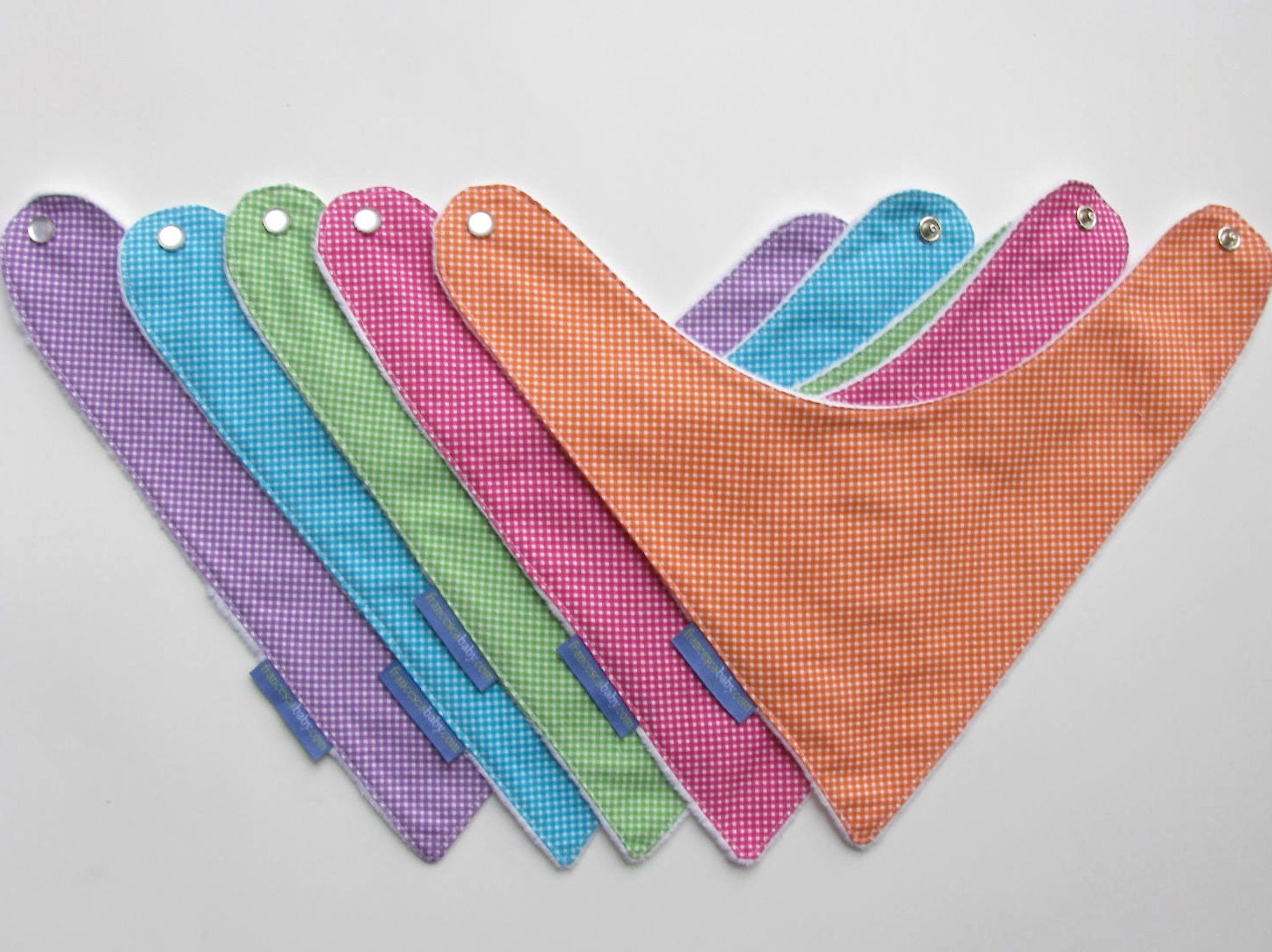 Set of 5 Baby Drool Bibs Bandana Style in Gingham Prints for Girls