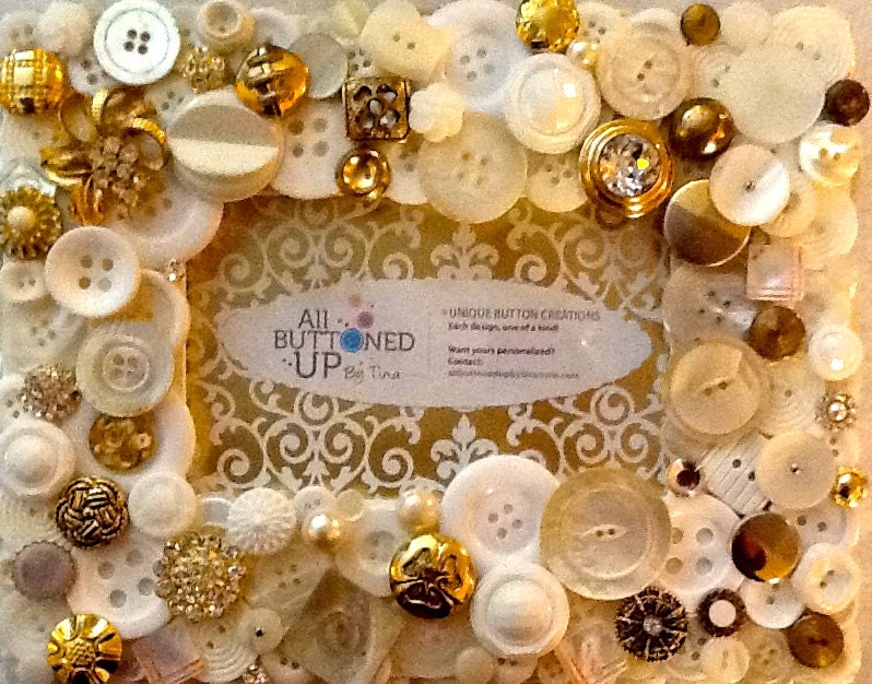 White & Gold Button Picture Frame for 4"x6" photo
