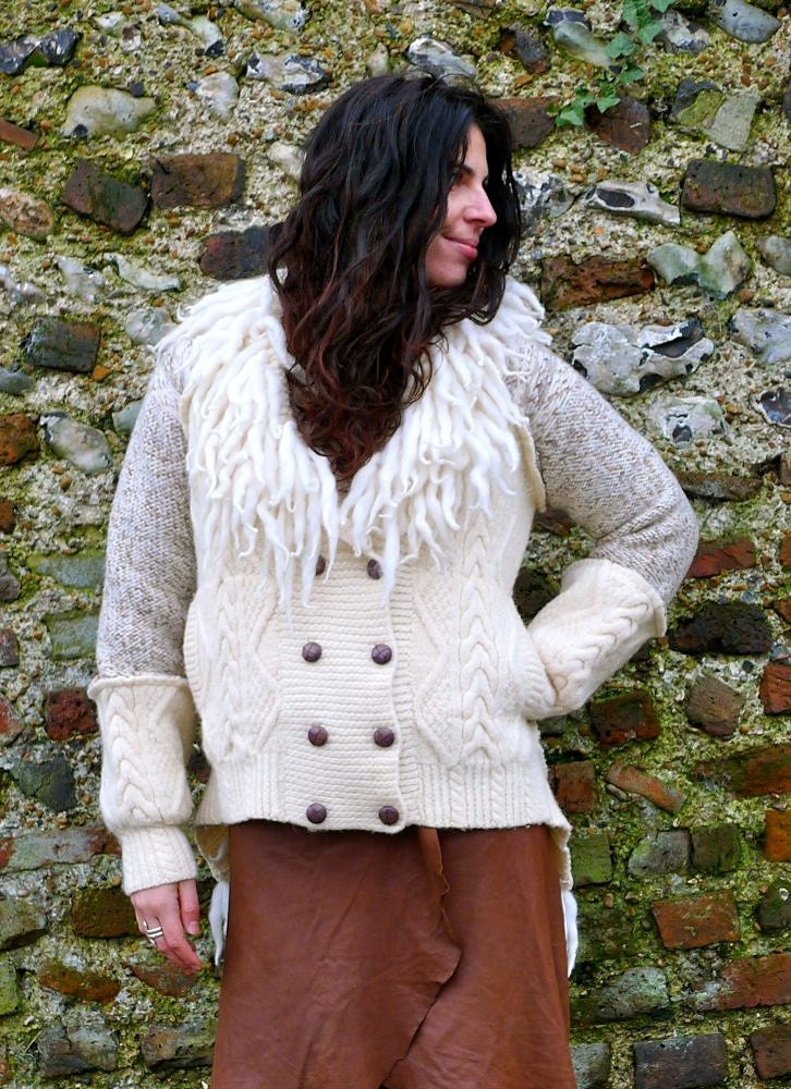 Ivory Upcycled Dreadlock Fringed Sweater Jacket Coat               Made in England UK