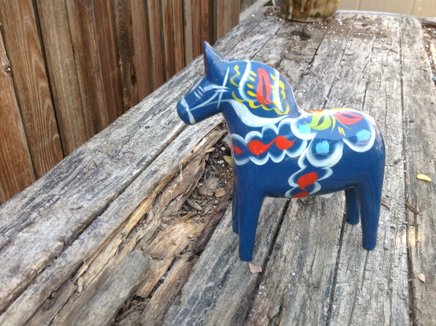 Vintage Dala Horse in rare blue color, traditional design from Sweden