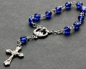 Cobalt Blue Pocket Rosary. Crystal Rosary. Cobalt Blue Rosary with Silver Accents. Handmade Rosary.