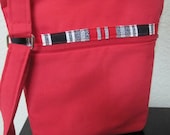 Red Canvas Cross-Body Hipster Bag including Matching Key Fob