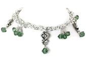 Green Swarovski Crystal Charm Bracelet, Wedding Jewelry, Gift for Women, Gifts Under 50, Gift Wrapped, Gifts for Mom, Mothers Day
