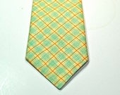 Mens Cotton Aqua and Tangerine Plaid Neckties  - Custom Neckties and Bow Ties, Plaid Neckties, Wedding Neckties, Cotton Neckties