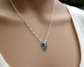 Aquamarine Swarovski Crystal Wild Heart Necklace - Sterling Silver Twist Chain - Wedding - Bridal