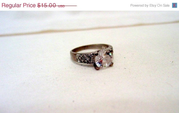 ON SALE Vintage Cubic Zirconia or Rhinestone Ring 925 Vintage Jewelry Jewellery Size 7.5
