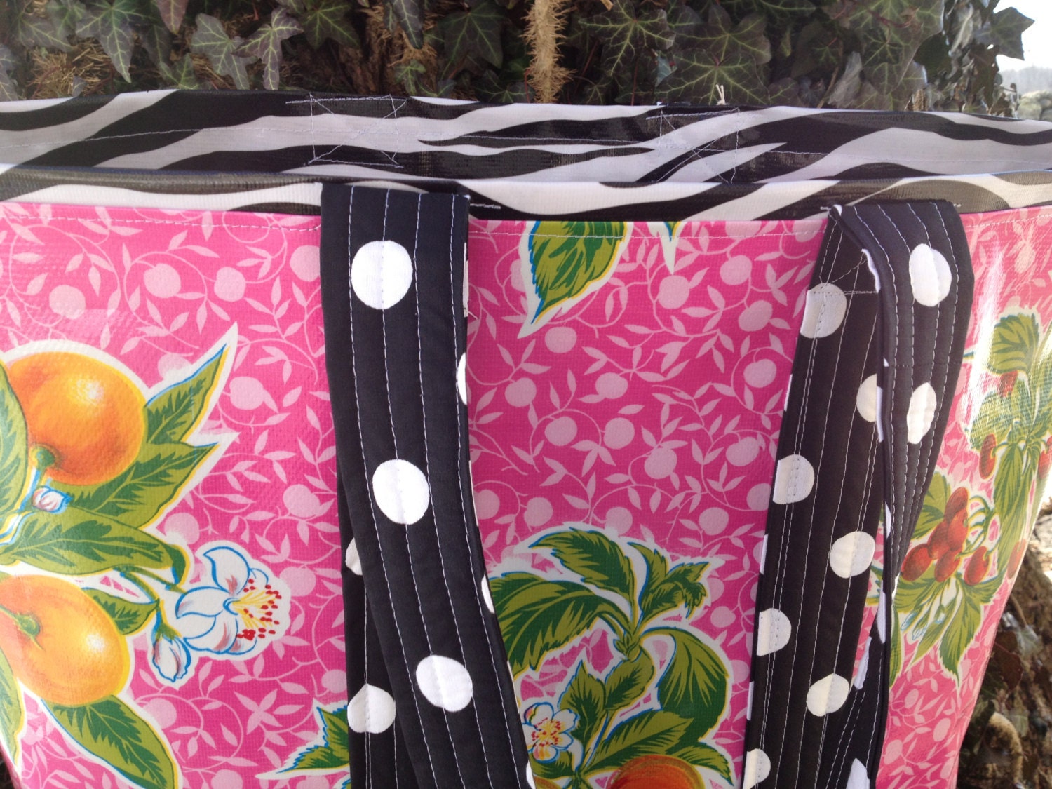Ultra funky bold and bright oilcloth tote bag