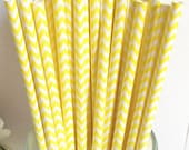CHEVRON PAPER STRAWS, 25 Sunshine Yellow Chevron Straws with Diy Flags. Wedding, Anniversary, Graduation,Birthday parties, Easter