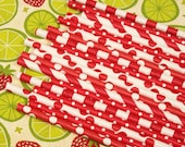 RED PARTY MIX Paper Straws, 30 Assorted Paper Drinking Straws with Diy Flag, Birthday,  Teens Party, Summer, ,Polka Dots, and Stripes Mix