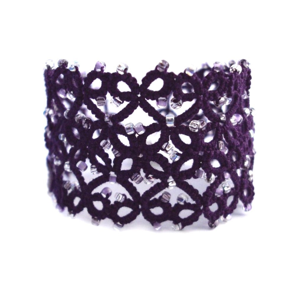 Beaded Tatted Bracelet - Nimue in purple