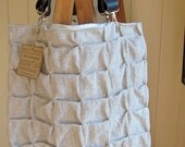 pinch pleated linen bag tote (oatmeal linen, ivory hemp organic cotton & black leather)