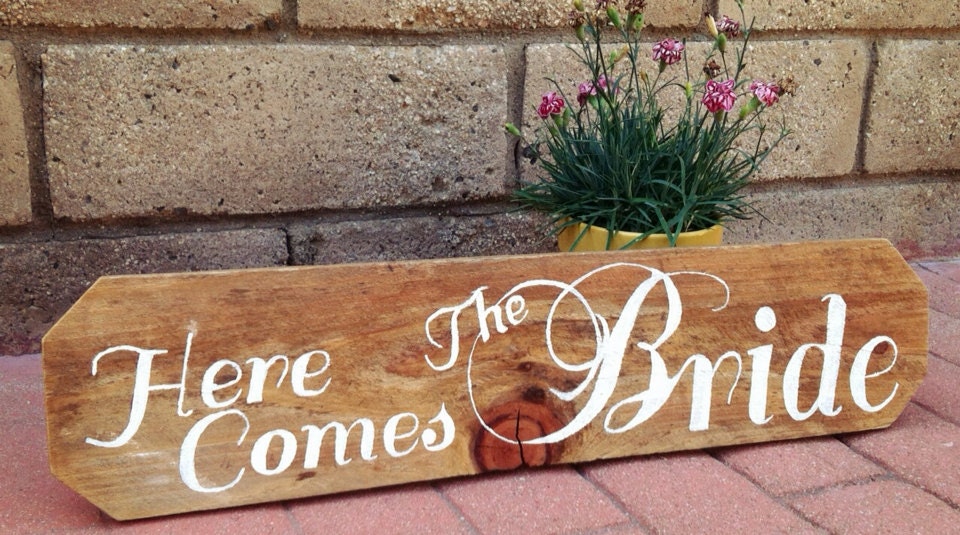 Rustic Wedding Sign Here Comes the Bride by Rule42