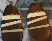 Hand Painted Oval Earrings in Brown, Pale Orange, and Mint Green