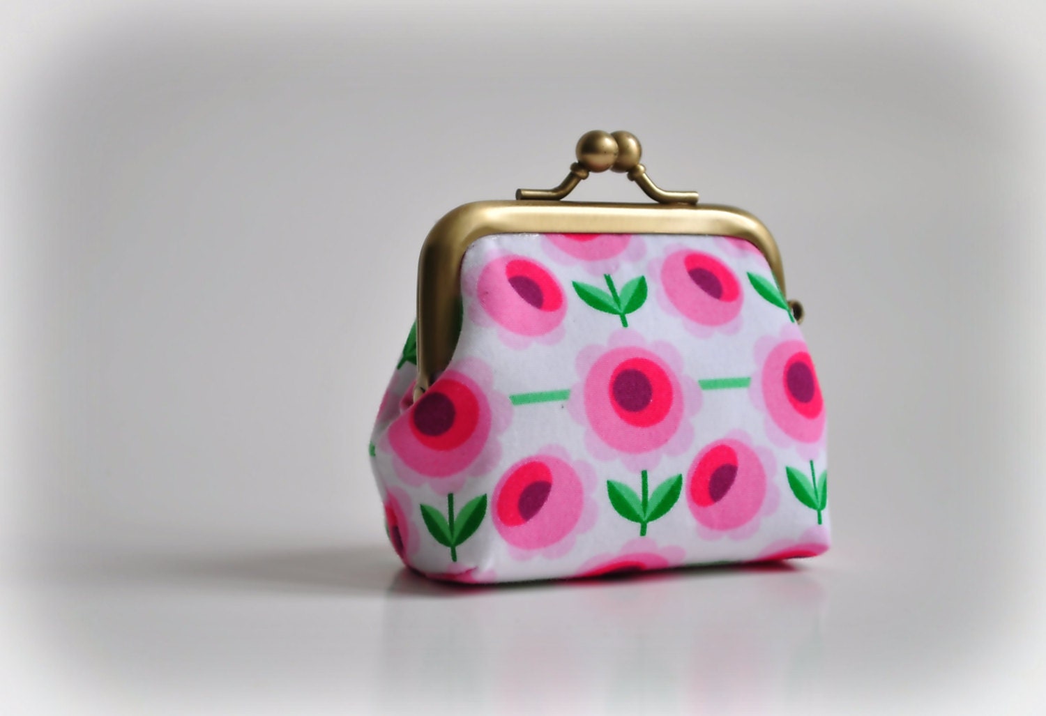Coin Purse - Metal Frame Pouch - small - Pink Poppies