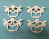 4 Vintage Hardware Bail  Pulls Upcycled White 2.5 Inch Centers 63.5mm