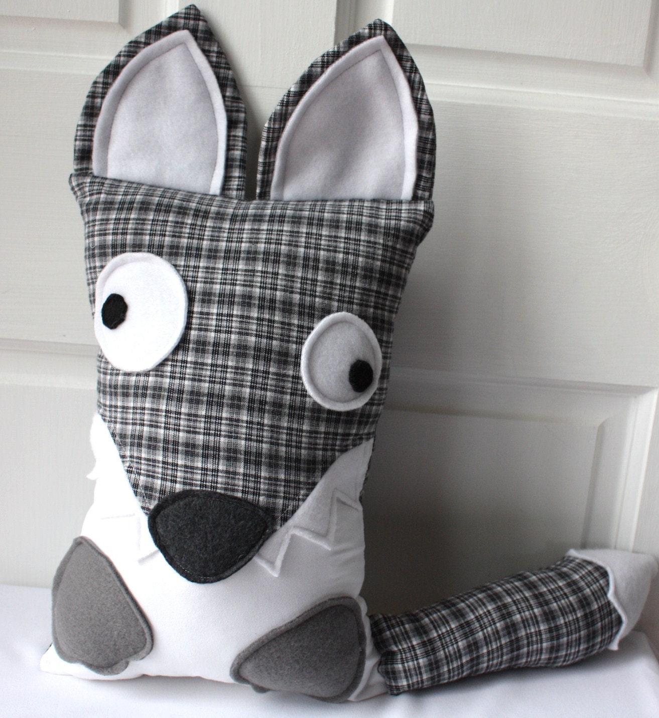 Gray Wolf Pillow, Upcycled plush
