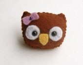 Brown  Wool Felt Owl Pin Brooch