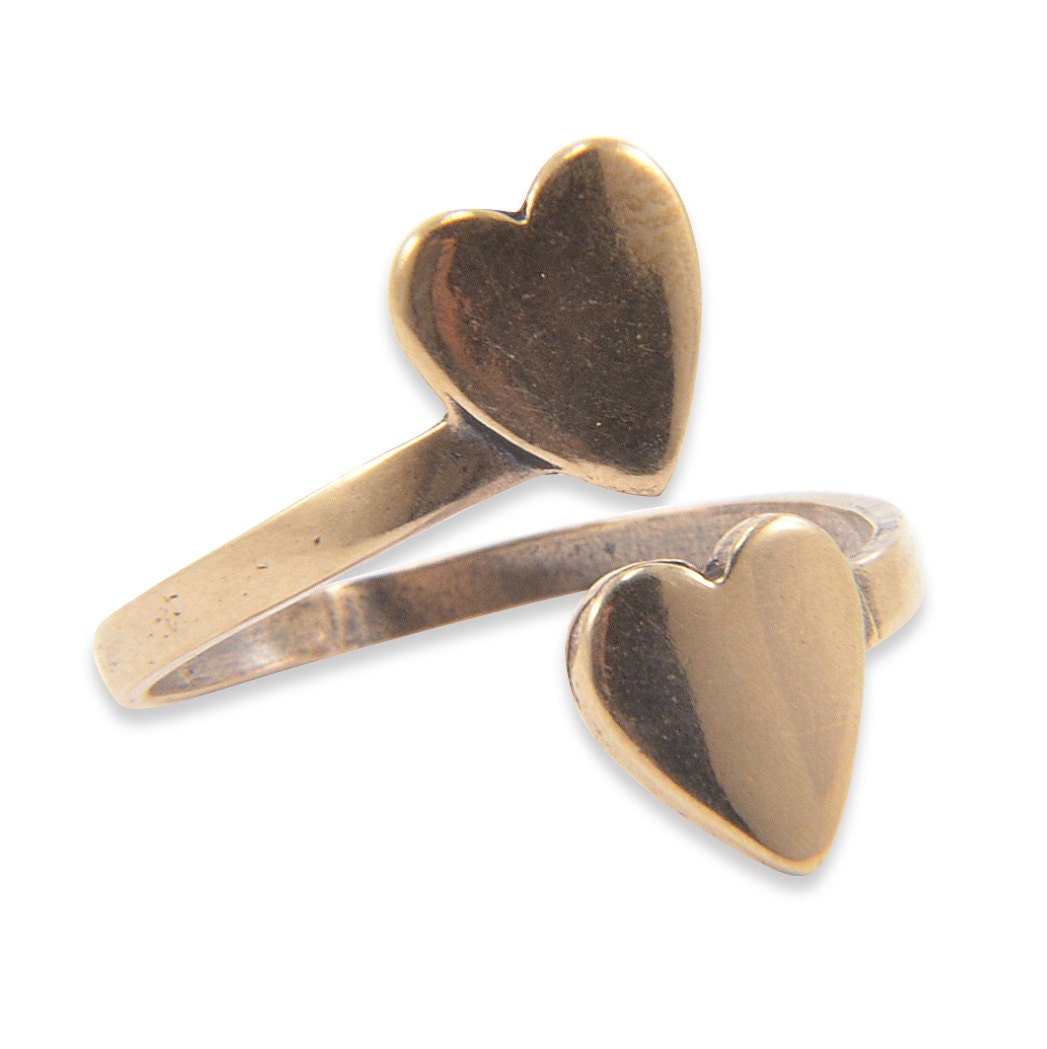 Double Heart Ring - Solid Bronze - Adjustable