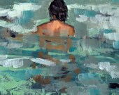 Undertow . large giclee digital art print poster of painting of woman in the ocean
