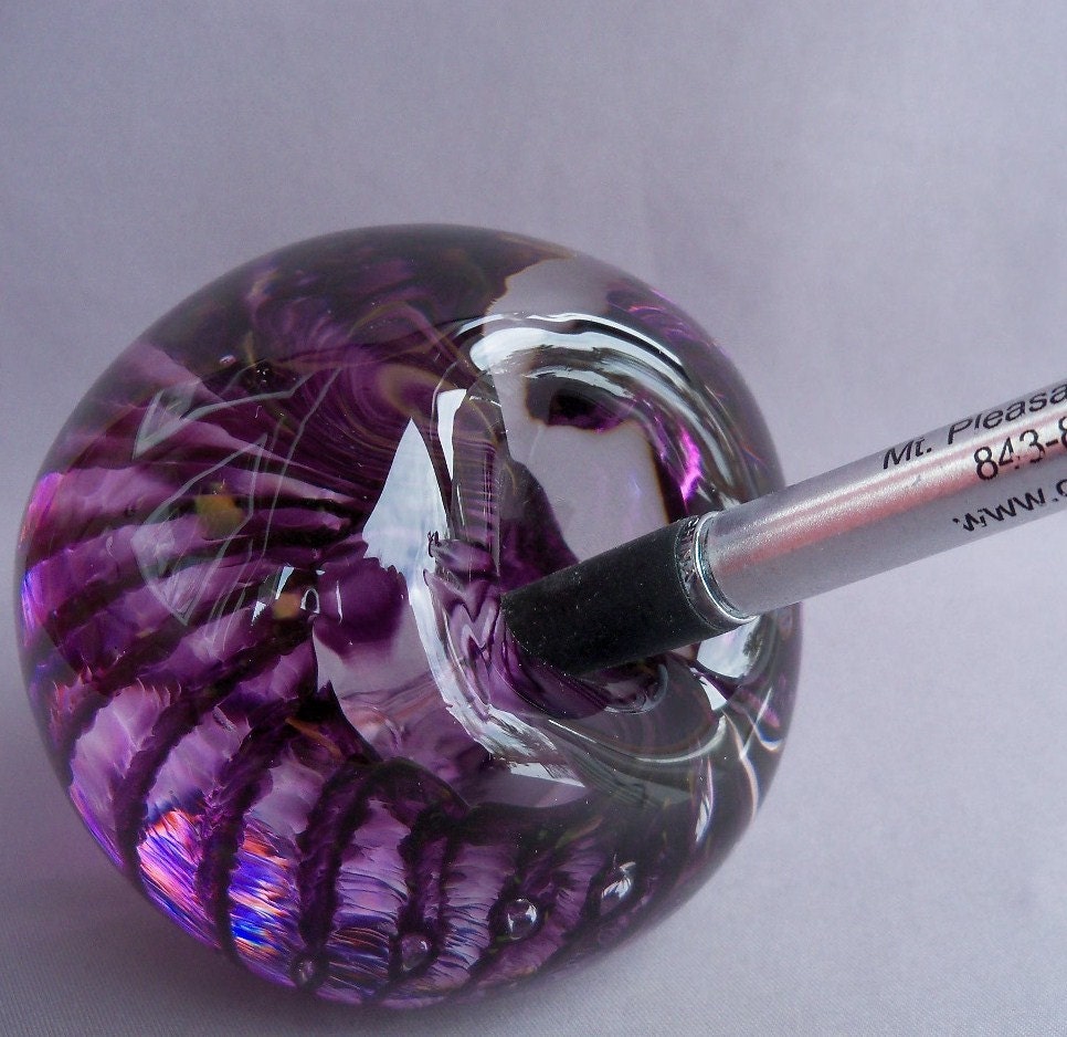 Hand Blown Art Glass Pen Holder/Paperweight
