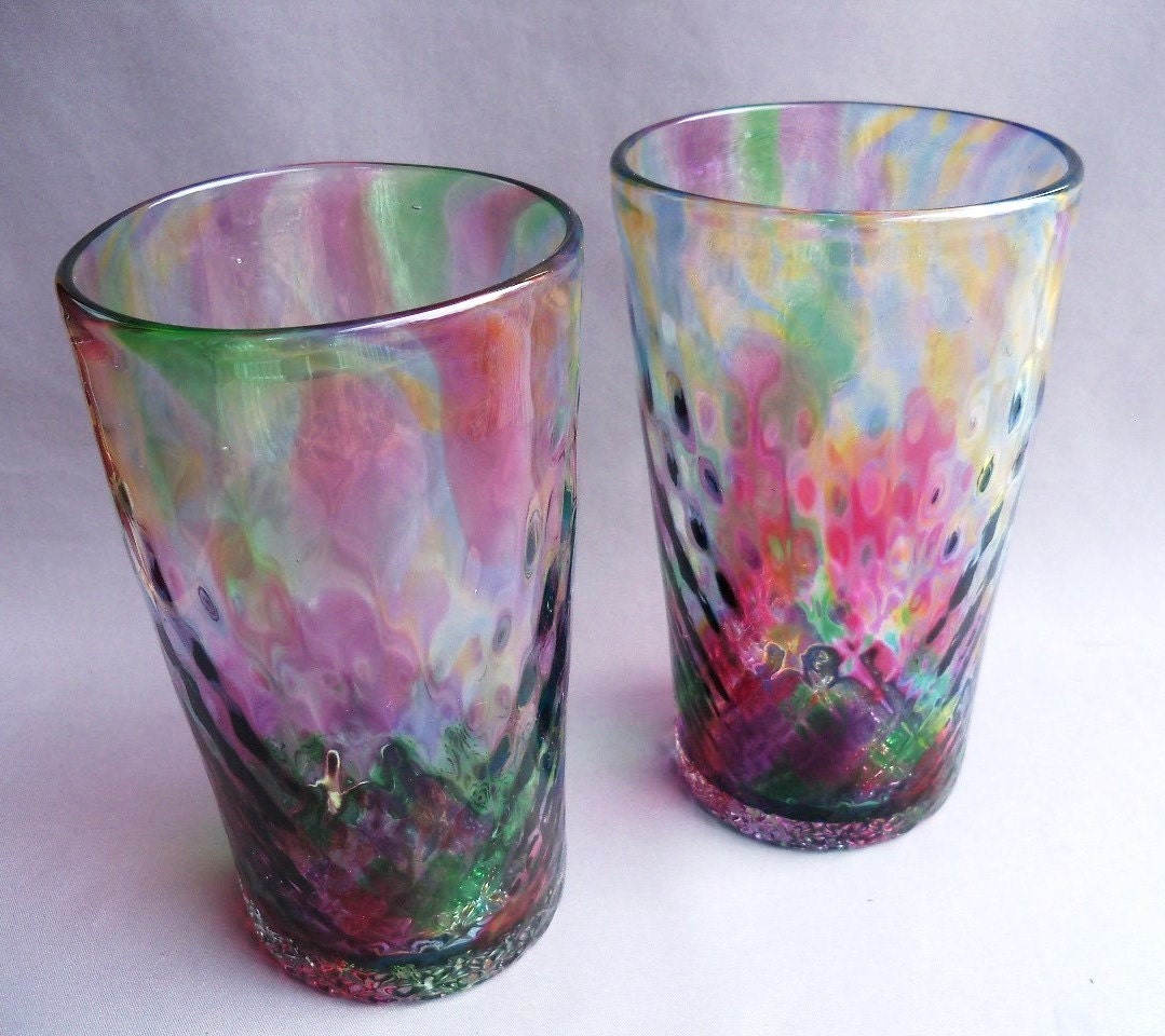 Hand Blown Art Glass Tumblers Set of 2