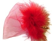 RED HOT Bridal Party Boa Feather Bobby Pin with Red Tulle