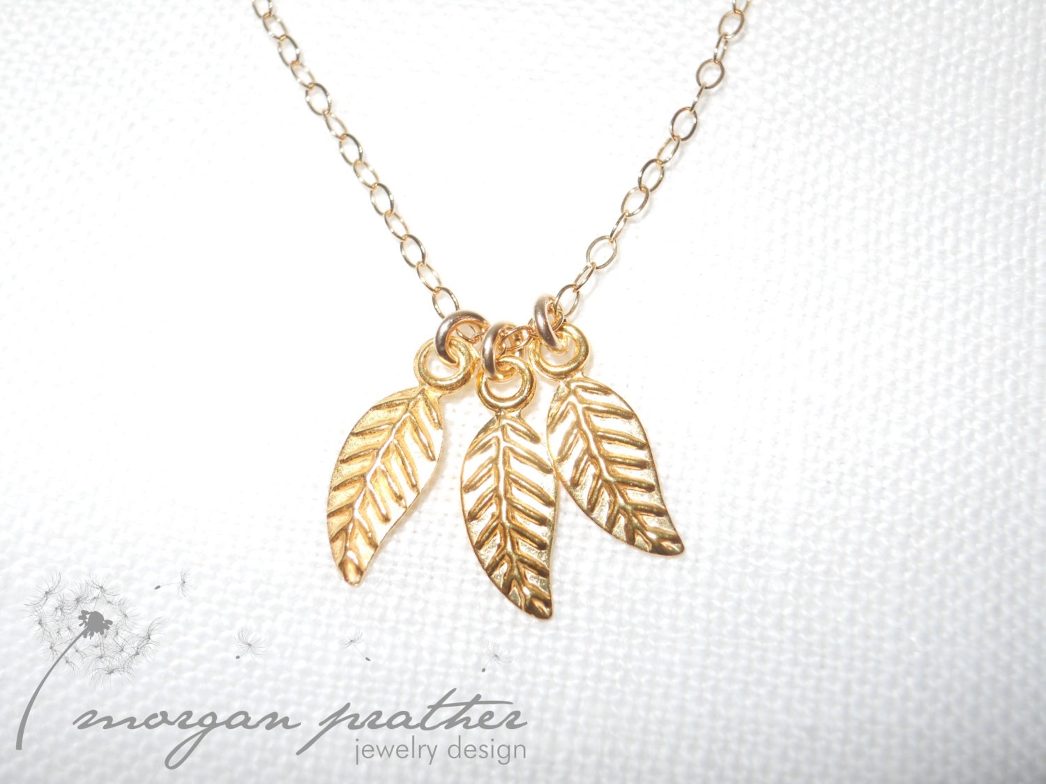 Three TIny Leaf Necklace in Gold - Little Leaf Pendants on Gold Filled Chain - Cute Gift - morganprather