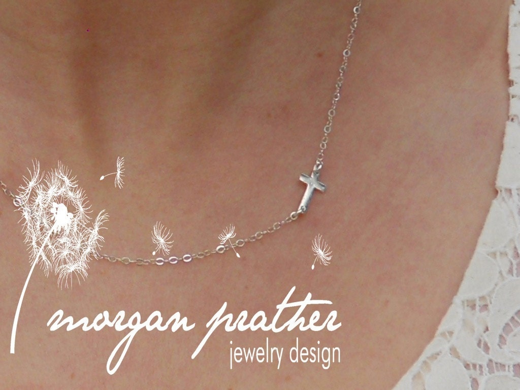 Sterling Silver Sideways Cross Necklace - Little Dainty Cross Charm on Sterling Silver Fine Cable Chain - Faith Necklace - morganprather