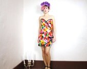 20% OFF VACATION SALE S A L E 80s Draped Floral Party Strapless Dress (Xs/S)