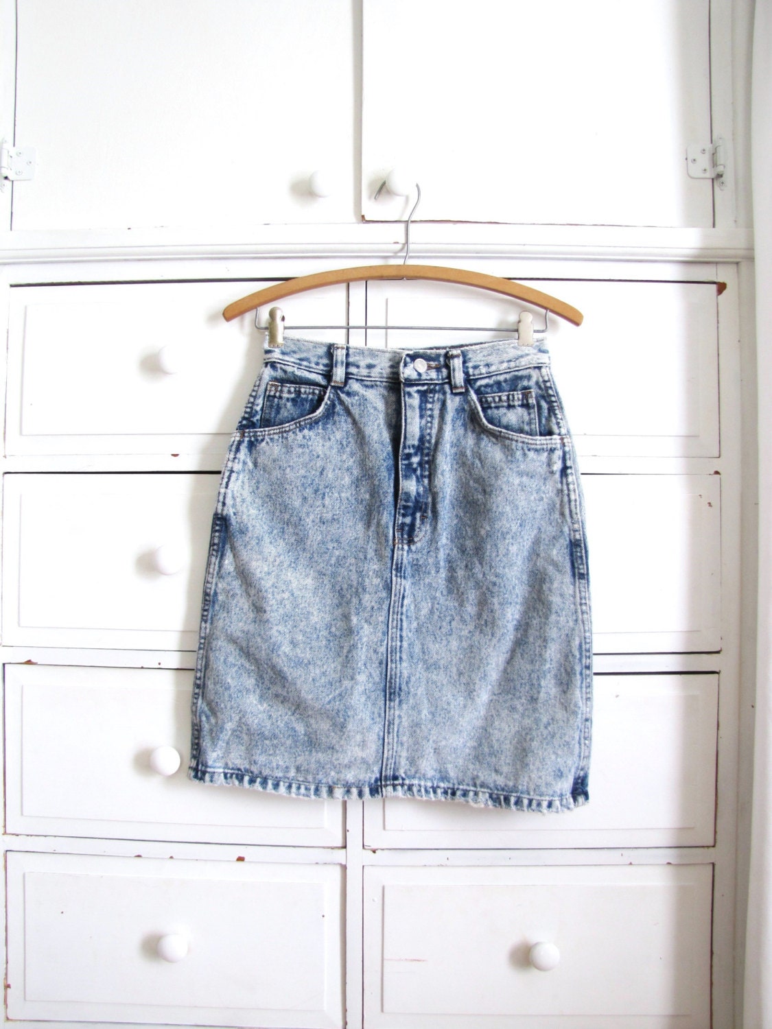 90s Denim Mini Skirt / High Waist Denim Skirt / Acid Wash Skirt