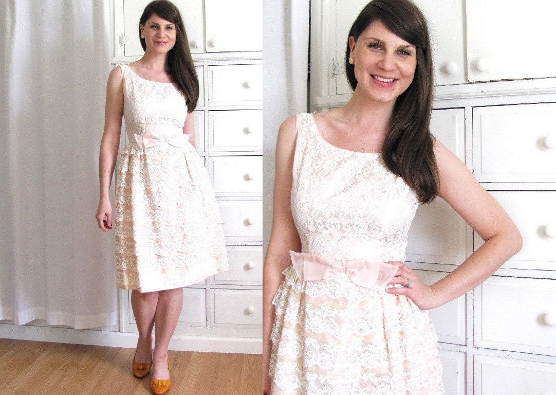 50s Lace Dress / Pink 50s Dress / 1950s Cupcake Dress