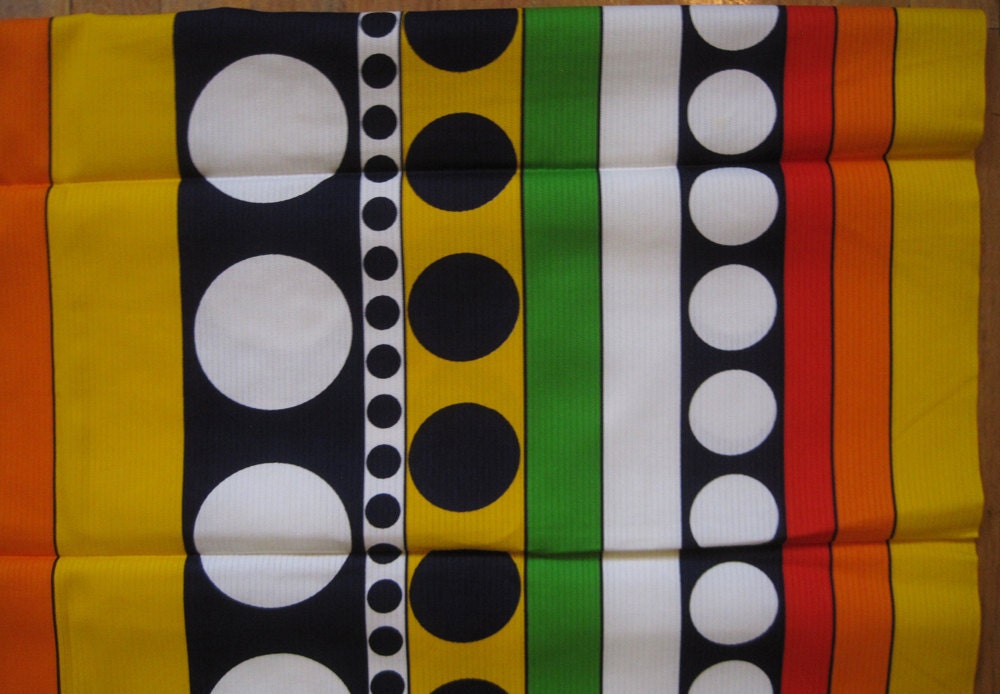 Vintage 60s 70s Mod Fabric with Dots and Stripes