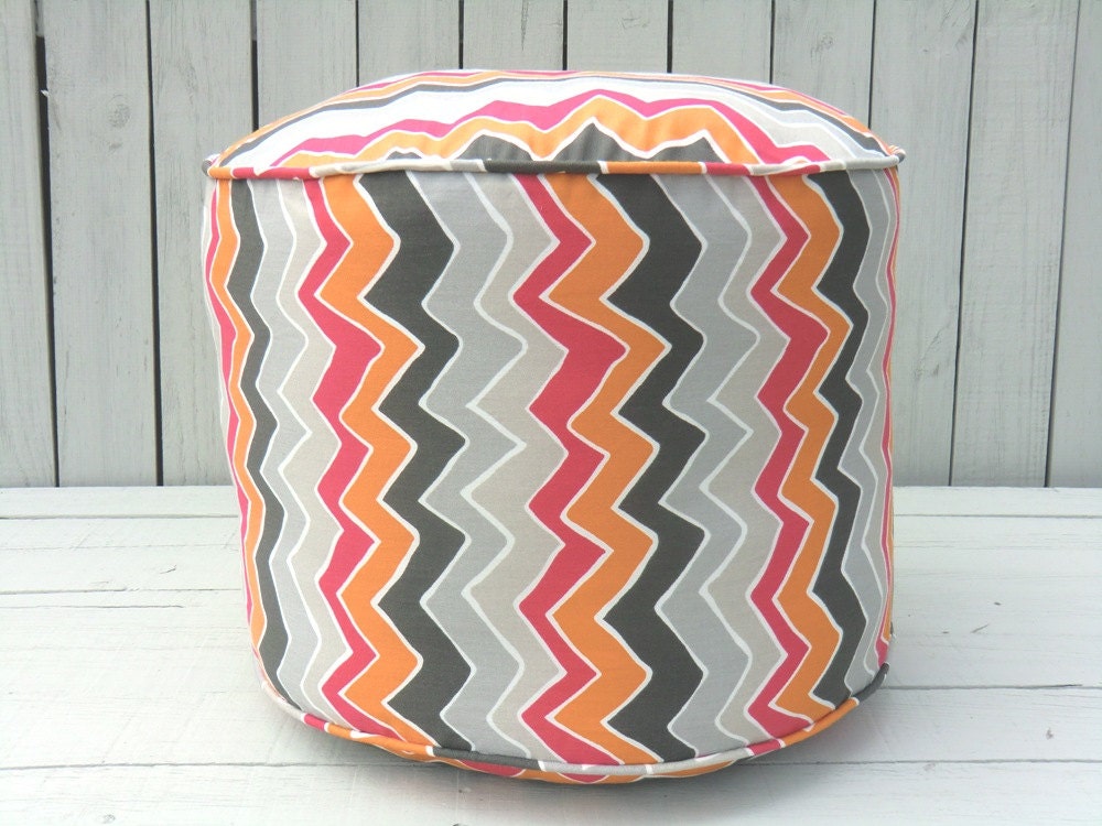 Pink chevron pouf ottoman,round ottoman 18", bean bag chair, pouffe, childrens pouf, pink chevron pouf, chevron ottoman,orange floor cushion