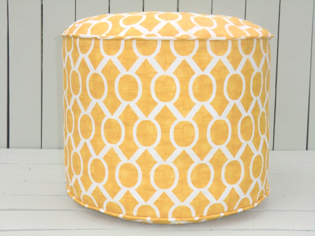 Yellow pouf ottoman, ikat ottoman 18", bean bag chair, yellow ikat pouf, nursery pouf, yellow floor cushion, ikat floor pouf, childrens pouf