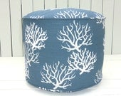 Navy blue pouf, coral pouf ottoman, round ottoman 18", nautical pouf, blue bean bag chair, coral floor cushion, childrens pouf