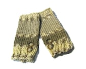 Hand Knit Fingerless Gloves Hand Warmers - Taupe Brown Tan Cream