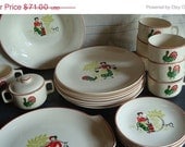 Sale 30% INSTANT Savings Vintage Dinnerware Set Kitschy, Cute, , turkey, Farmers Daughter
