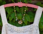 Something Blue Necklace - gold & rhinestone flower pendant crystal necklace on gold tone wire - true vintage - ooak - bride necklace