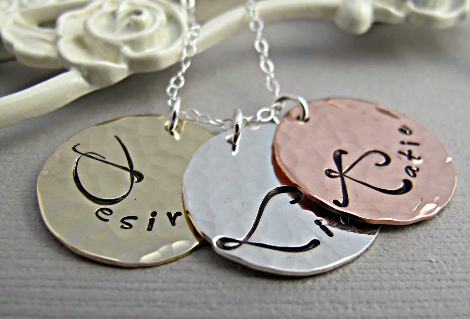 Mommy Three (3) Name Necklace, Hand Stamped Jewelry, Personalized
