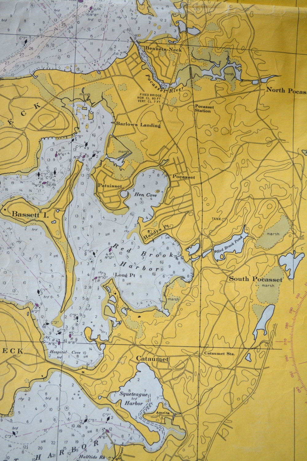 Large Nautical Map of  Buzzards Bay, Cape Cod 1964