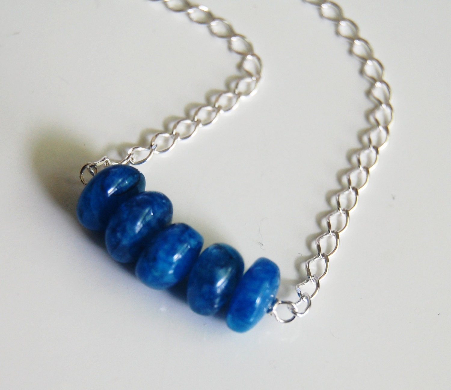 Kyanite Blue Rainbow Moonstone beaded Necklace - Beadwork Necklace- Bar Necklace