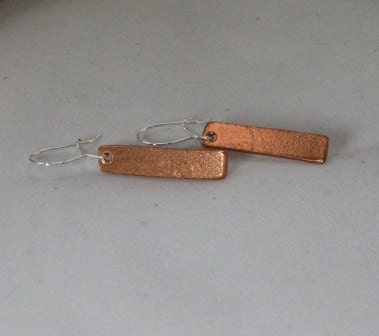 Copper bar earring with sterling silver ear wires