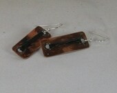 1 inch Distressed copper and black leather dangle earrings with sterling silver ear wires