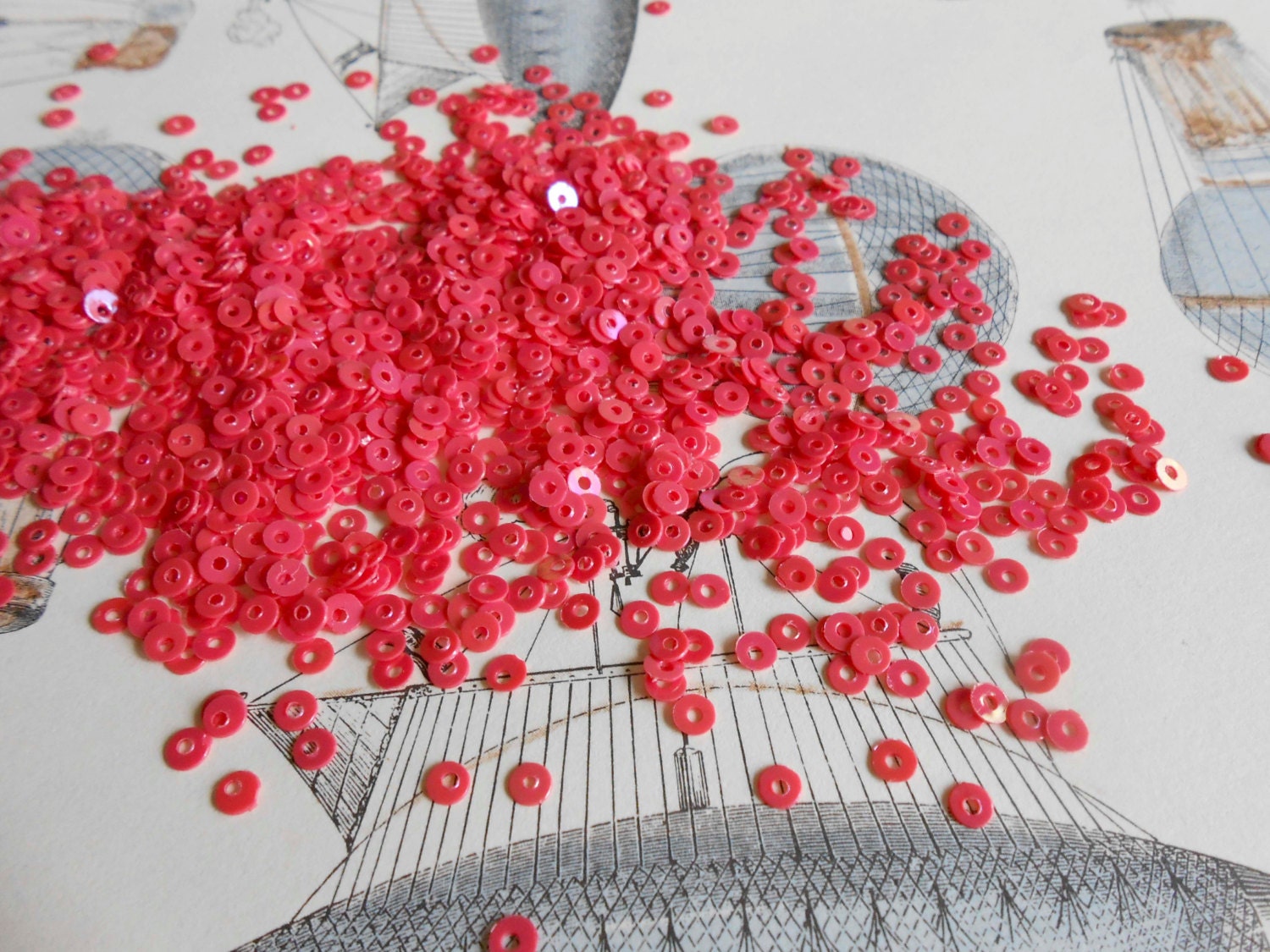 sequins, coral, opaque AB (rainbow) finish, 3mm