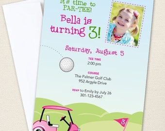 PINK Golf party - Set of 15 custom photo invitations - Printable file also available