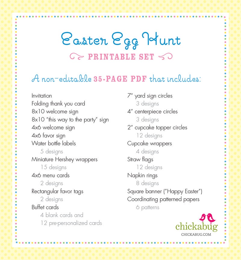 INSTANT DOWNLOAD Easter Egg Hunt DIY printable set - 35 pages of sweet Easter printables