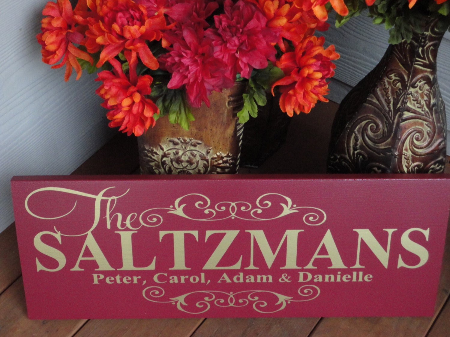 Last Name Sign with Decorative Scroll. Family Name Sign. 8 X 24 inches, 1-Sided. Weddings, Anniversary, Bridal Shower, Home Decor.