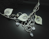 Calla Lily Bridal Necklace Art Nouveau Bridal Jewelry Wedding Accessories "Angelic White" IN STOCK