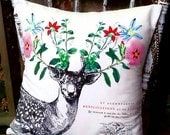 Pillow Cover Cotton and Burlap Pillow Floral Antler Woodland Deer