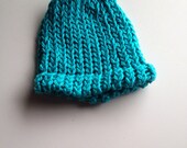 Dark Turquoise Organic cotton baby hat 0-3 months hand knit